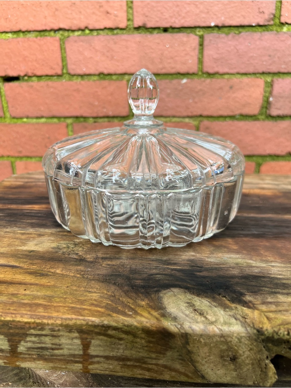 Vintage Anchor Hocking "Old Cafe" Pattern Covered Candy Dish